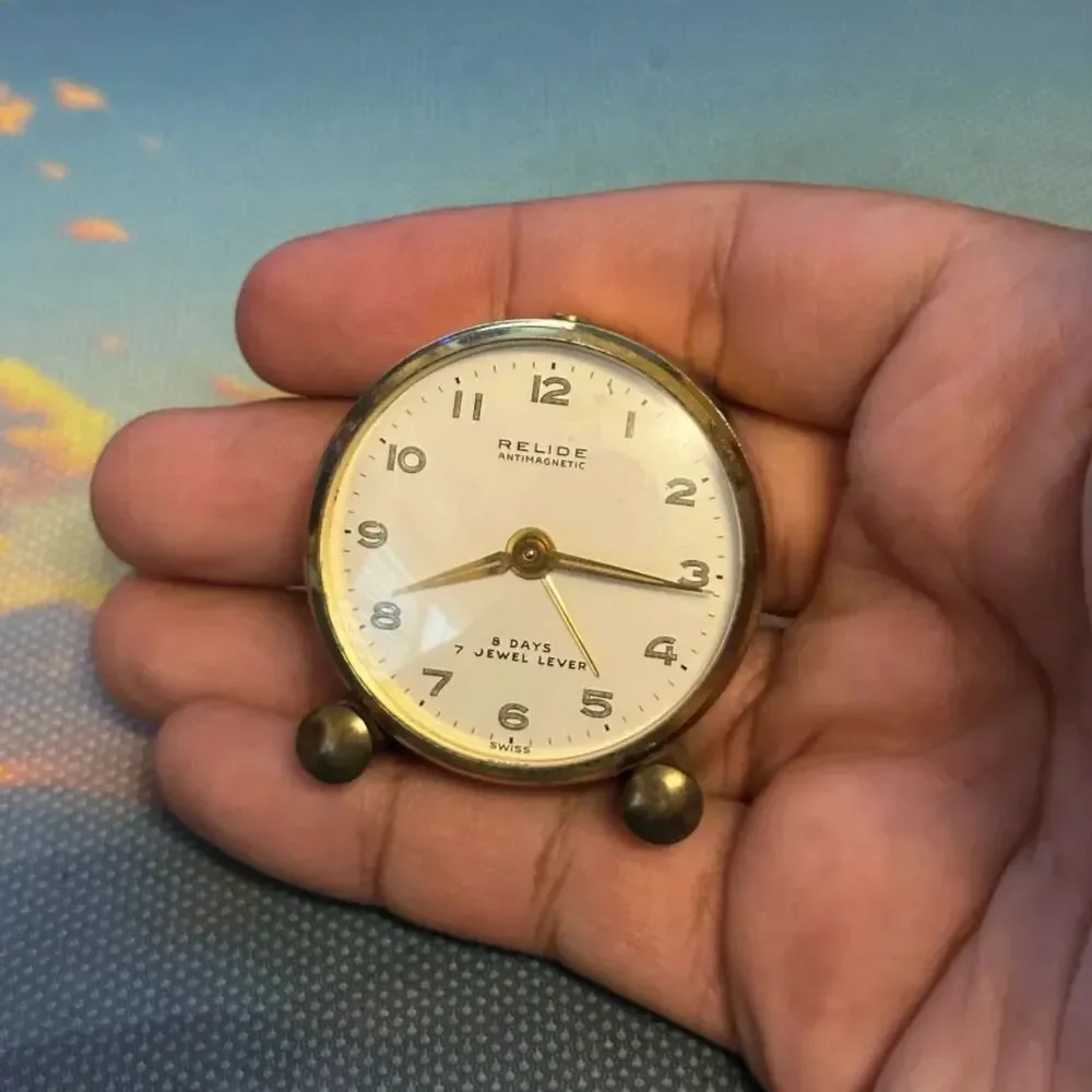 Vintage Relide Anitmagnetic Travel Alarm Clock 8 Days 7 Jewel Lever